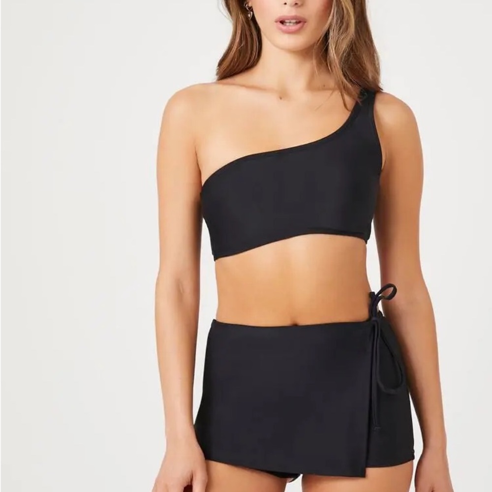 Tie Waist Swim Skort Black